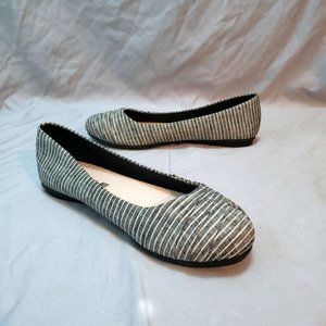 American Eagle Women's Size 7 Silver Striped Flats Loafers Slip On Shoes